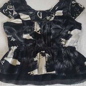 Silk top, cap sleeve, gathered waist